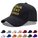 Personalised Baseball Cap, Personalised Hat with Embroidery Text Logo and Print Photo, Image, Custom Summer Sun Caps Unisex, Gift for Mother Father Man Woman Friend Black