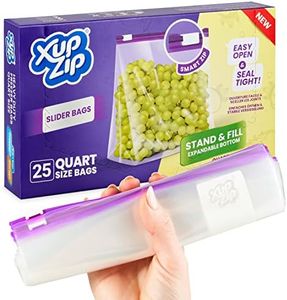 XupZip Sacchetti per Congelatore per Alimenti di Alta Qualità, Cursore Smart Zip, Riutilizzabili, Plastica Resistente, Sigillo Smart Zip Ermetico e Prova di Perdite, Senza BPA, Quarto di Litro