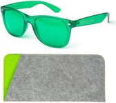 MOODVUES Green Color Therapy Glasses with Matching Case - Healing Colored Chromotherapy Chakra Light Therapy Glasses Eyewear to Support Mood, Relaxation, Focus & More - Colorful Sunglasses