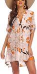 AI'MAGE Women's Swimsuit Cover Ups Shirt V-Neck Button Down Bathing Suit Coverups Beach Tunic Top S-3XL, Floral-peach