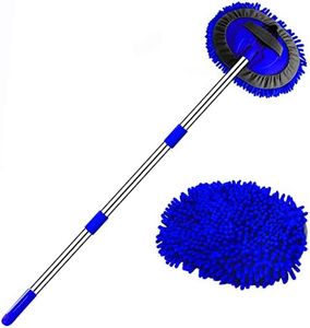 WillingHeart 47.5" Car Wash Brush Mop Cleaning Tool with Long Handle Kit for Washing Detailing Cars Truck, SUV, RV, Trailer, Boat 2 in 1 Chenille Microfiber Sponge Duster Not Hurt Paint Scratch Free