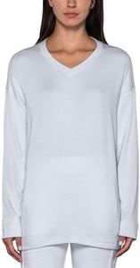 Bleusalt The Oversized V-Neck T-Shirt | Women's Relaxed Fit Long Sleeve Tee | Soft Modal Drape White