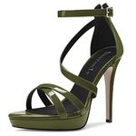 DearOnly Women Platform Stiletto High Heel Peep Open Toe Pumps Ankle Strap Zipper Wedding Cute 4.7 Inches Heels Olive Green 10.5 M US