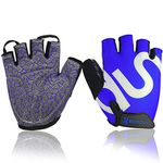 BOODUN Shock-Absorbing Gel Pad Breathable Half Finger Mountain Bicycle Bike Road Racing Gloves, Blue with White Logo, Large