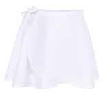 Soudittur Girl Ballet Skirts Chiffon Dance Wrap Skirts with Waist Tie for Toddler Girls Women (White, M (Height 55-63"))