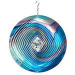 FONMY Mandala Wind Spinner w/Crystal Ball 3D Stainless Steel Hanging Wind Spinner Worth Gift Christmas Decoration Indoor/Outdoor Garden Décor Kinetic Yard Art 12 Inches Multi Blue Wind Sculpture