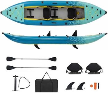 GYMAX Inflatable Kayak, 12.5Ft 230KG Tandem Kayak with 2 Aluminum Paddles, 2 Padded Seats, Footrests, 2 Fins, Hand Pump, Carry Bag & Repair Kit, 2 Person Fishing Touring Boat for Adults Youth (Green)