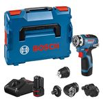 Bosch Professional 12V System GSR 12V-35 FC cordless drill/driver (incl. 4 FlexiClick adapters, 2x 3.0 Ah battery, GAL 12V-40 quick charger, in L-BOXX 102) – FlexiClick system