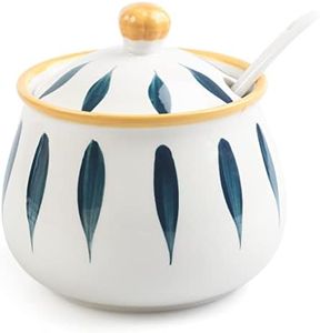 mehrido Ceramic Sugar Bowl with Lid and Spoon – 12 oz Sugar Container for Kitchen Counter, Coffee Bar and Home, Farmhouse Sugar Jar for Coffee, Tea, and Baking, Sugar Pot Dishwasher Safe