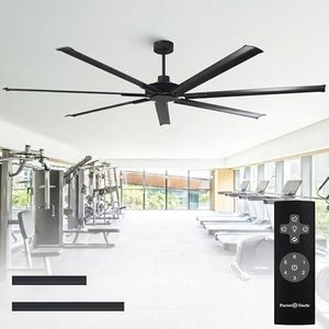 Parrot Uncle Black Ceiling Fan No Light, 84 Inch ETL Listed Large Ceiling Fan, 7 Metal Blades, 6 Speed Reversible DC Motor, Industrial Commercial Indoor for Garage,Shop,Warehouse