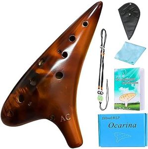 DHwebWLP Strawfire12 Hole Ocarina Music Instrument,Alto C Ceramic Ocarina With Song Book Strap(Strawfire Brown)