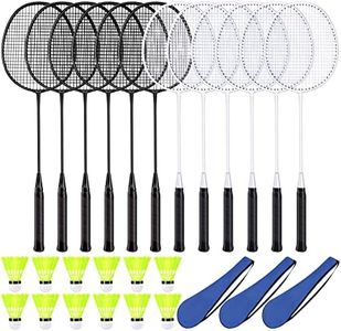 Chitidr 12 Pack Badminton Rackets Set Including Rackets, Nylon Shuttlecocks and Carry Bag for Outdoor Backyard Games Beginners (White, Black)