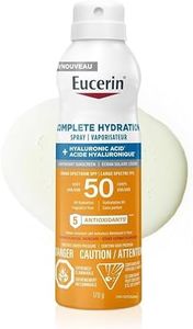 Eucerin Complete Hydration Sunscreen Spray, Daily Body Sunscreen SPF 50 With Hyaluronic Acid, Lightweight Body SPF 50 Spray with UVA-UVB Sun Protection, Fragrance Free & Water Resistant, 170 g Spray Bottle