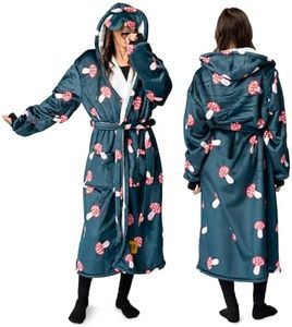 Big Blanket Co® Hideout Robe™ Mushrooms | Sherpa Robe | Robes for Women and Men | Extra Soft Housecoat for Ultimate Coziness | Plush Robe with Hood