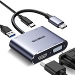 Shuomeng USB C to HDMI VGA 4K Adapter, 4 in 1 USB-C to HDMI Adapter (Thunderbolt 3 Compatible) Hub for MacBook, ipad Pro, Dell, iPhone 15, Switch, XPS,Samsung Galaxy S20 S10,Other Type-C Device