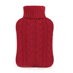 samply Hot Water Bottle with Knitted Cover, 2L Hot Water Bag for Hot and Cold Compress, Hand Feet Warmer, Neck and Shoulder Pain relief, Red