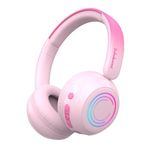 JBUNION Toddler Headphones Wireless Bluetooth Over Ear Child Head Phones Noise Cancelling for Kids 2+ Year Old Safe Volume Foldable Adjustable Light Up for School iPad Airplane Boys & Girls Pink