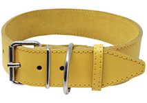 Dogs My Love Genuine Leather Dog Collar Yellow 7 Sizes (21"-24.5" Neck; 1.75" Wide)