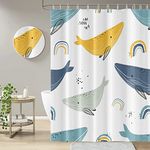 Cartoon Fishes Shower Curtain, Uiiooazy Cute Yellow Blue Dolphins Fabric RV Stall Shower Curtains Sea Animals Rainbow Bathtub Decor Curtains for Kids Girls Bathroom Curtain with Hooks 72x72 inches