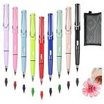 Ysimple 9Pcs Everlasting Pencil, 9 Colours Pencil with Eraser for Writing Drawing, Inkless Pencils Eternal Unlimited Writing Pencil with Pencil Bag and Replacement Nibs for Student Adult