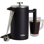 VonShef 34oz Stainless Steel French Press with Spoon, Matte Black, Double Walled Cafetiere/Filter Coffee Maker With Coffee Measuring Spoon