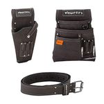 WrightFits Leather Tool Belt Pouch with Multi Pockets | Hammer Loop Drill Holster Work Tool Organiser & Storage with Belt | Adjustable Waist For Carpenters, Gardeners, Builders, Electricians