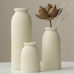 Set of 3 Small Ceramic Vases for Home Decor & Table Centrepieces, Rustic Farmhouse Style Flower Vases, Mini Decorative Vases (Beige)