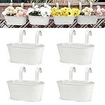 OGIMA 4pcs Large Hanging Flower Pots, Metal Iron Wall Planter Indoor/Outdoor for Railing Fence Balcony Garden Home Decoration with Detachable Hooks, 4x White