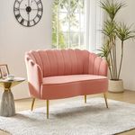 FABRICATION HAUS Velvet 2 Seater Sofa Upholstered Loveseat Couch with Metal Legs Arm Backrest for Living Room Bedroom & Lounge, PINK