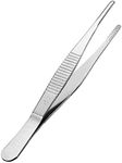 uxcell 1 Pcs 5-Inch Stainless Steel Straight Blunt Tweezers with Serrated Tip