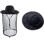 ZffXH Mosquito Hats with Netting, Black Mesh Ventilated Bee Keepers Hat with Net, Midge Head Net Hat, Fly Net Hat, Mosquito Head Net Face Mesh, Sun Hat with Mosquito Net, Anti Insect Safari Hat