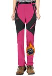 YSENTO Womens Walking Hiking Waterproof Trousers Winter Fleece Lined Thermal Outdoor Softshell Ski Snow Pants(ROSE RED,L)