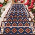 LOKHOM Carpet Stair Treads Non-Slip, 15 Pack 8" X 30" Stair Treads for Wooden Steps Indoor, Self Edging Stair Rugs Runner Stairway Carpet with Reusable Adhesive for Kids Elders and Pets, Blue