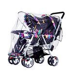 ITODA Twins Baby Pushchair Rain Cover Universal Sit Tandem Stroller Waterproof Rainy Weather Guard Outdoor Double Carriage Wind Dust Snow Protection Breathable Shield Transparent Accessories