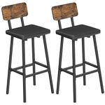 HOOBRO Bar Stools Set of 2, PU Upholstered Breakfast Bar Stools, Tall Bar Chairs, Industrial Barstools with Backrest and Footrests, for Kitchen, Dining Room, Bar, Rustic Brown and Black EBF84RBY01G1