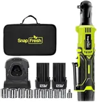SnapFresh Cordless Electric Ratchet Wrench – 55 ft-lbs Torque, 12V Sub-Compact 3/8" Drive Power Tool with Variable Speed, 9 Sockets, 1/4" Adapter, (2×2.0Ah Batteries & Fast Charger)