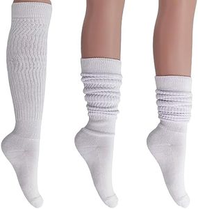 AWS/American Made Slouch Socks Cotton Scrunch Knee High Extra Long and Heavy Socks (White, 6)
