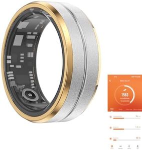 Fitness Tracker Smart Ring, Step Counter for Walking, Heart Rate Blood Oxygen Calorie Sleep Tracker Health Ring, IP68 Waterproof Design, Stainless Steel, 5-7 Days Battery Life, Silver + Side Gold