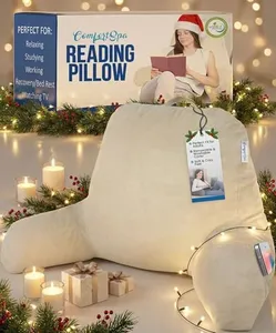ComfortSpa Reading Pillow for Bed Adult Size, Back Rest Pillow with Arms, Pockets and Washable Cover; Use as a Back Pillow for Sitting in Bed for Bedrest or Relief from GERD Heartburn (Large Cream)