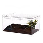 NANEEZOO Magnetic Acrylic Large Enclosure 2.5 Gallon, 12 x 8 x 6 Inch Reptile Breeding Box Terrarium Cage for Insect Tarantulas Amphibians Caterpillars Snail Clear Acrylic Reptile Feeding Box