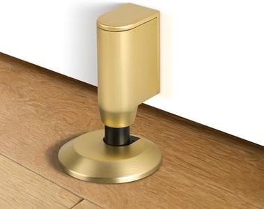 3 Pack Magnetic Door Stopper, Retractable Magnet Floor Door Stop with 0.39 In (10mm) Extension Base, Adhesive Door Magnetic Catch, Door Holder for Gaps Up to 1.4 In (35mm), Brushed Gold BG-3