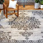 Home Dynamix Nicole Miller Patio Country Azalea Indoor/Outdoor Area Rug 5'2"x7'2", Traditional Medallion Gray/Black