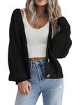 HOTOUCH Womens Cardigan Short Chunky Cardigans Long Sleeve Jumpers Open Front Ribbed Knit Lightweight Outerwear for Winter Spring Black L