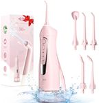 COSLUS Water Teeth Flosser Picks: 300ML Electric Water Irrigador Floss Rechargeabl Cordless Water Jet Pick for Removing Tartar Gums Care IPX7 Waterproof Portable Tooth Floss for Travel Light-Pink