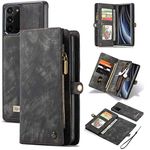 Kowauri Galaxy Note 20 Wallet Case,Zipper Purse Leather Shockproof TPU Bumper Detachable Magnetic Flip Case with Card Slots Stand Holder Wallet Case for Samsung Galaxy Note 20 5G (Black)