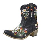 Cowboy Boots Ladies Retro Black Riding Boots Women Pointed Toe Embroidery Ankle Shoe Boots for Women Low Heel Short Boots Party Boots for Women Slouched Shoes Leather Boots Ladies Womens (Black, 5.5)