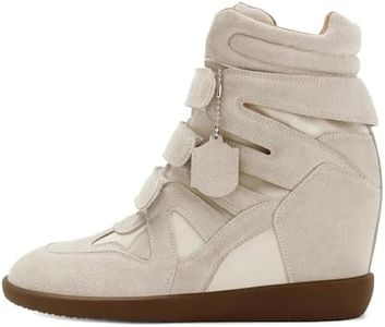 Dsevht Hidden Wedge Sneakers for Women High Top Fashion Sneaker Suede High Heel Platform Tennis Triple Strappy Band Casual Vintage Dressy Comfy Campus Trendy Retro Sneaker Beige