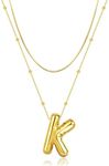 LUCA SMITH Initial Necklaces for Women Girls, Dainty Balloon Bubble Letter Necklace, Name Letter Alphabet Pendant Layered Choker Necklaces Personalized Jewelry Gift, 45+5cm（17.7+2''）, Brass, No