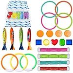 JOYIN 24 Pcs Diving Pool Toys Set with Storage Bag Dive Sticks For Swimming Pool Includes 7 Diving Rings, 4 Diving Sticks, 4 Bandits and 9 Pirate Treasures, Underwater Sinkers for Kids