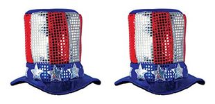 Beistle S60701AZ2 Glitz 'N Gleam Uncle Sam Top Hats 2 Piece, Fabric, Red/Silver/Blue